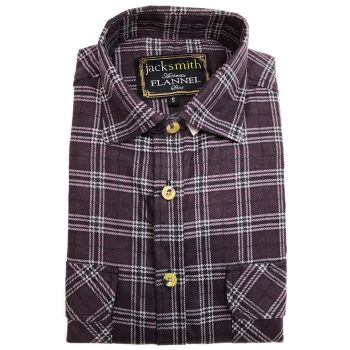 Mens Flannelette Shirt 100% Cotton Check Authentic Flannel Long Sleeve Vintage - Burgundy - S