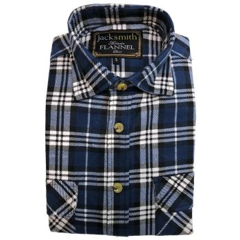 Mens Flannelette Shirt 100% Cotton Check Authentic Flannel Long Sleeve Vintage - Navy Check - S