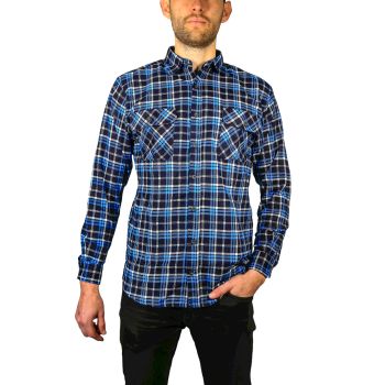 Mens Flannelette Long Sleeve Shirt 100% Cotton Check Authentic Flannel - Full Placket - Turquoise/Black - 3XL