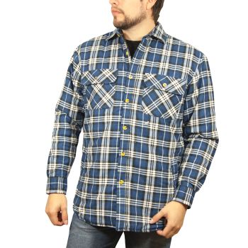 Mens Flannelette Long Sleeve Shirt 100% Cotton Check - Full Placket - Spanish Blue - 3XL