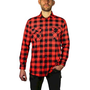 Mens 100% Cotton Flannelette Shirt Long Sleeve Check Authentic Flannel - Red/Black - XXL