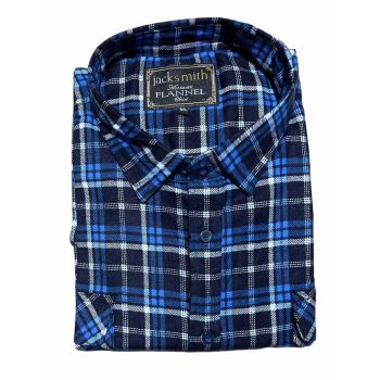 Mens Flannelette Long Sleeve Pullover Shirt 100% Cotton Flannel - Half Placket - Navy/Blue/White - M