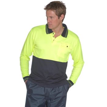 HUSKI Hi Vis Polo Shirt Long Sleeve Safety High Visibility Workwear Driver PPE - Yellow - XXL