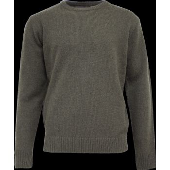 Mens Shetland Wool Crew Round Neck Knit Jumper Pullover Sweater Knitted - Olive - L