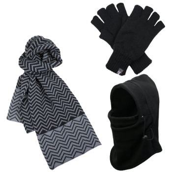 3pc 3M Thinsulate Set Mens Black Thermal Windproof Beanie Hat Scarf Gloves