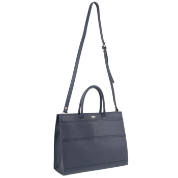 Morrissey Italian Structured Leather Tote Unisex Computer Bag Handbag - Navy