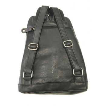 Milleni Womens Twin Zip Backpack Nappa Italian Leather Travel Bag - Black