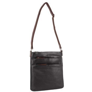 Milleni Womens Italian Leather Bag Soft Nappa Leather Cross-Body Travel - Black/Chestnut