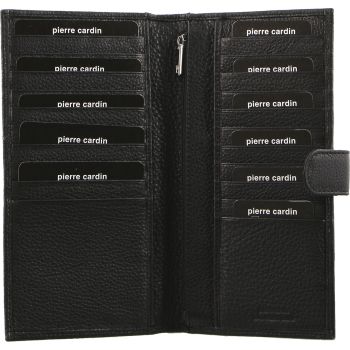 Pierre Cardin Leather Passport Holder Travel Wallet w/ RFID Protection - Black