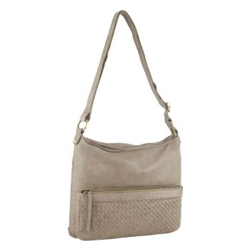 Pierre Cardin Woven Leather Ladies Cross-Body Bag Handbag - Taupe