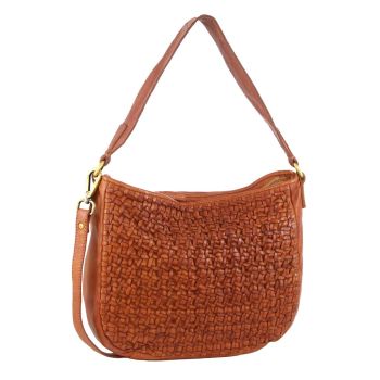 Pierre Cardin Woven Leather Ladies Crossbody Messenger Bag Travel - Cognac