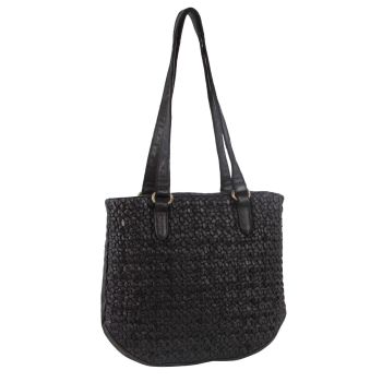 Pierre Cardin Woven Leather Ladies Shoulder Bag - Black