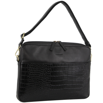 Pierre Cardin Croc-Embossed Leather Business Computer Laptop Bag - Black