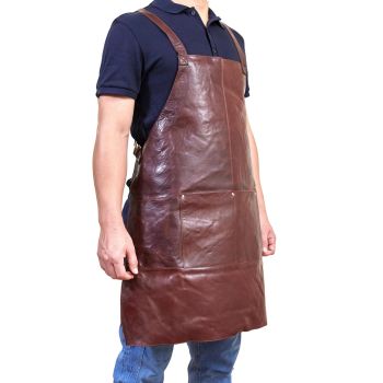 Pierre Cardin Professional Leather Apron Butcher Woodwork Hairdressing Barber Chef - Chestnut