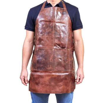 Pierre Cardin Professional Leather Apron Butcher Woodwork Hairdressing Barber Chef - Cognac