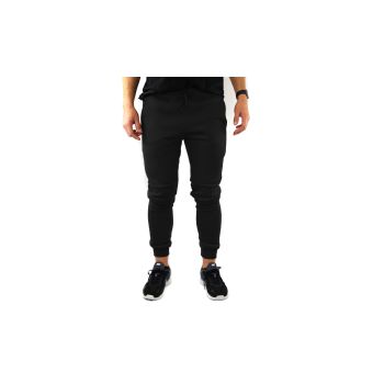 Mens Skinny Track Pants Joggers Trousers Gym Casual Sweat Cuffed Slim Trackies Fleece - Black - S