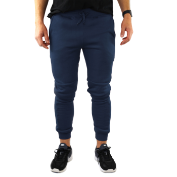 Mens Skinny Track Pants Joggers Trousers Gym Casual Sweat Cuffed Slim Trackies Fleece - Navy - S