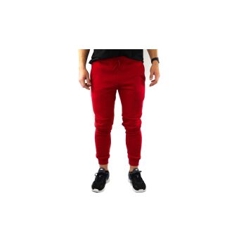 Mens Skinny Track Pants Joggers Trousers Gym Casual Sweat Cuffed Slim Trackies Fleece - Red - L