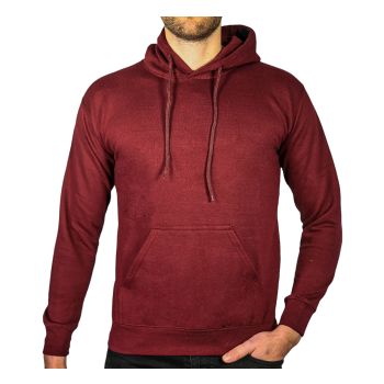 Adult Mens 100% Cotton Fleece Hoodie Jumper Pullover Sweater Warm Sweatshirt - Maroon/Burgundy - XL