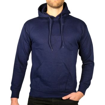 Adult Mens 100% Cotton Fleece Hoodie Jumper Pullover Sweater Warm Sweatshirt - Navy - S