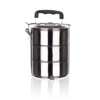 Stackable 3-Tier Stainless Steel Lunch Bento Box Tiffin Storage Pot - 23cm x 15cm