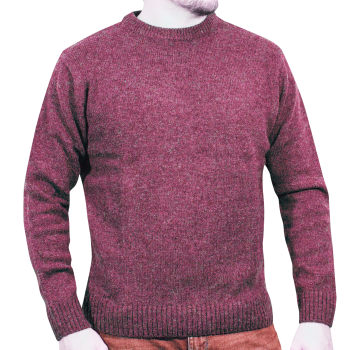 100% SHETLAND WOOL CREW Round Neck Knit JUMPER Pullover Mens Sweater Knitted - Burgundy (97) - 5XL