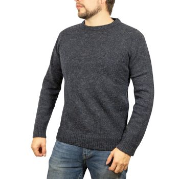 100% SHETLAND WOOL CREW Round Neck Knit JUMPER Pullover Mens Sweater Knitted - Navy (45) - 4XL