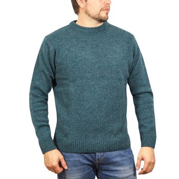 100% SHETLAND WOOL CREW Round Neck Knit JUMPER Pullover Mens Sweater Knitted - Sherwood (32) - 5XL