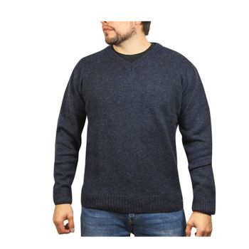 100% Shetland Wool V Neck Knit Jumper Pullover Mens Sweater Knitted - Navy (45) - L