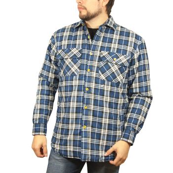 Jacksmith Quilted Flannelette Shirt Mens Jacket 100% Cotton Padded Warm Winter Flannel - Navy/Light Blue - 3XL