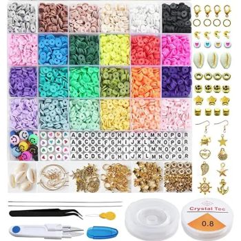 6000pcs Heishi Flat Beads for DIY Jewellery Making 24 Colours Polymer Clay Beads for Bracelet Making Kit for Girls