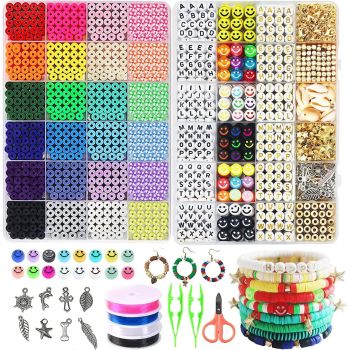 7200pcs Polymer Clay Beads Set 24 Colors Clay Round Disc Spacer Heishi Beads Jewelry Making Kit