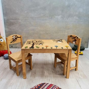 Monkey Land Kids Wooden Table and Chairs Set 