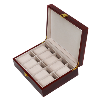 10 Grids Wooden Watch Case Glass Jewellery Storage Holder Box Wood Display