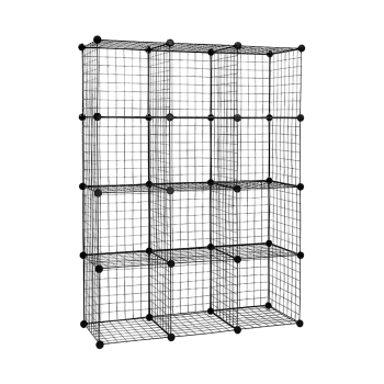 12 Cube Wire Grid Organiser Bookcase Storage Cabinet Wardrobe Closet Black