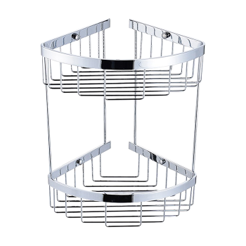 2-Tier Corner Bathroom Basket Shelf Rail Rack