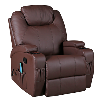 Brown Massage Sofa Chair Recliner 360 Degree Swivel PU Leather Lounge 8 Point Heated