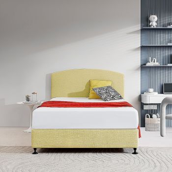 Linen Fabric Double Bed Curved Headboard Bedhead - Sulfur Yellow