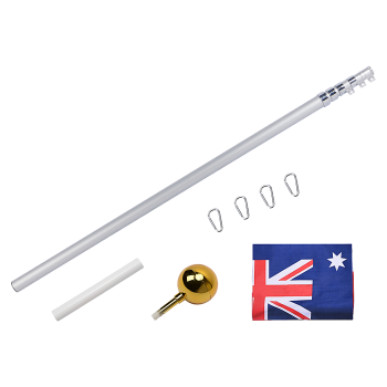 9.1m Flag Pole Kit Telescopic Heavy Duty 16 Gauge Aluminium with Flag