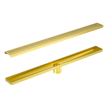 1200mm Bathroom Shower Brushed Brass Grate Drain w/ Centre outlet Floor Waste Square Pattern