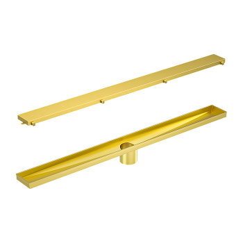 800mm Tile Insert Shower Bathroom Brushed Brass Grate Drain w/ Centre outlet Floor Waste