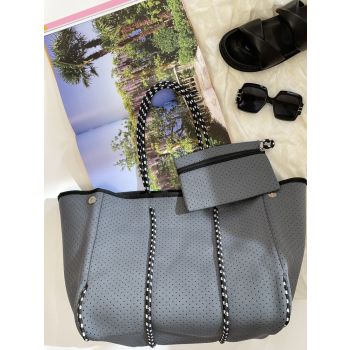 Neoprene Bag - Vegan Tote - 2 Piece Set - Charcoal