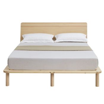 Natural Solid Wood Bed Frame Bed Base with Headboard Double